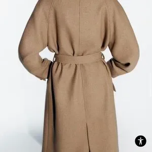 美品⭐︎ZARA ロングラインベルト付きウールブレンドコート　S ウール ロングベルトコート - ブラック | ZARA Japan / 日本